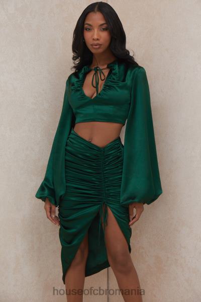 îmbrăcăminte House of CB petronella fustă adunată din satin verde smarald X4F68983