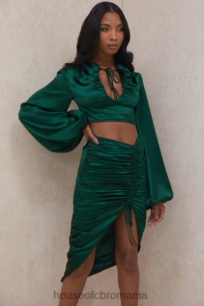 îmbrăcăminte House of CB petronella fustă adunată din satin verde smarald X4F68983