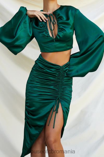 îmbrăcăminte House of CB petronella fustă adunată din satin verde smarald X4F68983