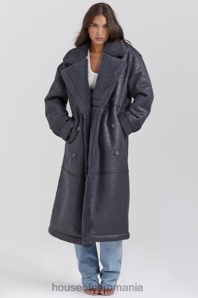 îmbrăcăminte House of CB palton vegan gri din shearling deiji X4F681024