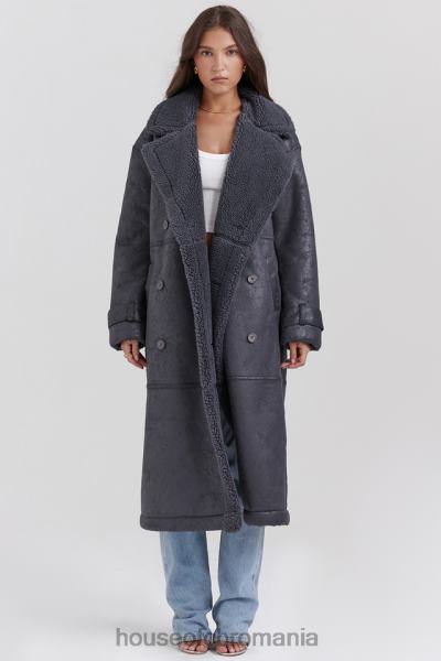 îmbrăcăminte House of CB palton vegan gri din shearling deiji X4F681024