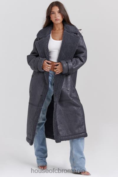 îmbrăcăminte House of CB palton vegan gri din shearling deiji X4F681024
