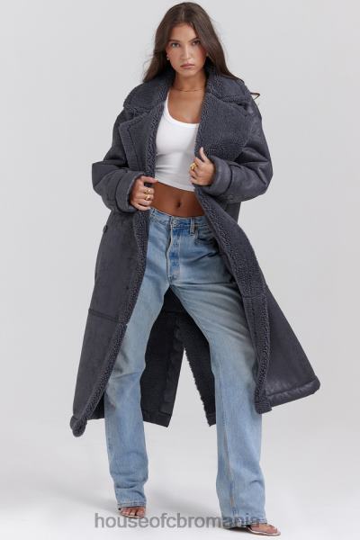 îmbrăcăminte House of CB palton vegan gri din shearling deiji X4F681024