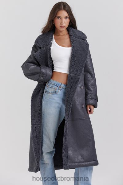 îmbrăcăminte House of CB palton vegan gri din shearling deiji X4F681024