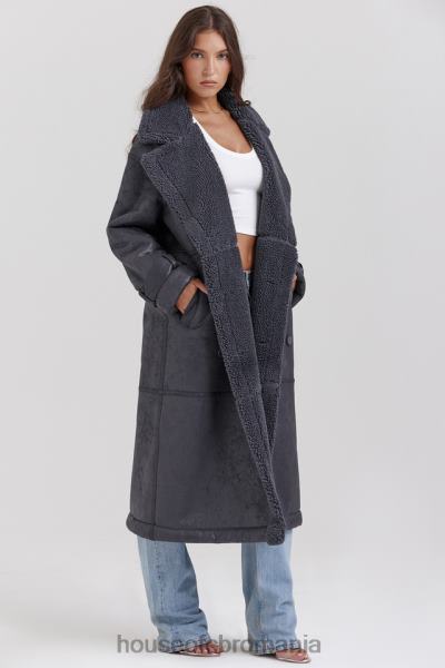 îmbrăcăminte House of CB palton vegan gri din shearling deiji X4F681024