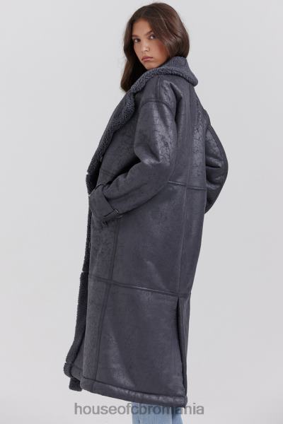 îmbrăcăminte House of CB palton vegan gri din shearling deiji X4F681024