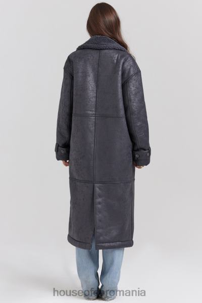 îmbrăcăminte House of CB palton vegan gri din shearling deiji X4F681024