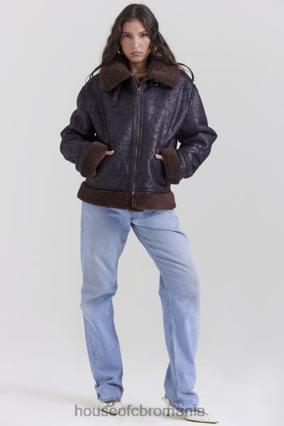 îmbrăcăminte House of CB jachetă de aviator din shearling vegan maro madden X4F681025