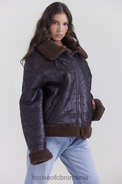 îmbrăcăminte House of CB jachetă de aviator din shearling vegan maro madden X4F681025