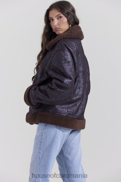 îmbrăcăminte House of CB jachetă de aviator din shearling vegan maro madden X4F681025