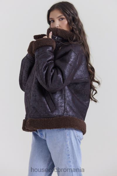 îmbrăcăminte House of CB jachetă de aviator din shearling vegan maro madden X4F681025