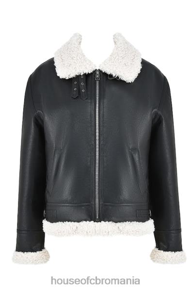 îmbrăcăminte House of CB jachetă de aviator din shearling vegan neagră Madden X4F681041