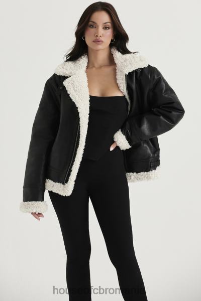 îmbrăcăminte House of CB jachetă de aviator din shearling vegan neagră Madden X4F681041