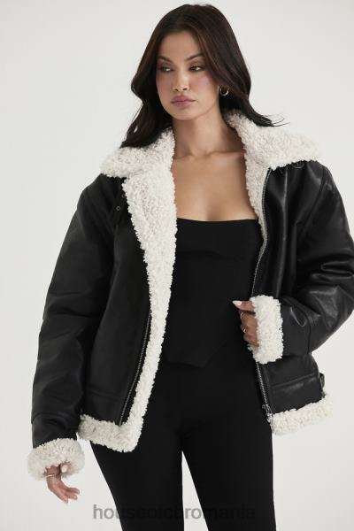 îmbrăcăminte House of CB jachetă de aviator din shearling vegan neagră Madden X4F681041