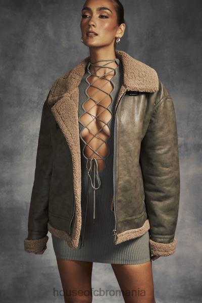 îmbrăcăminte House of CB jachetă de aviator din shearling vegan verde armată Madden X4F681038