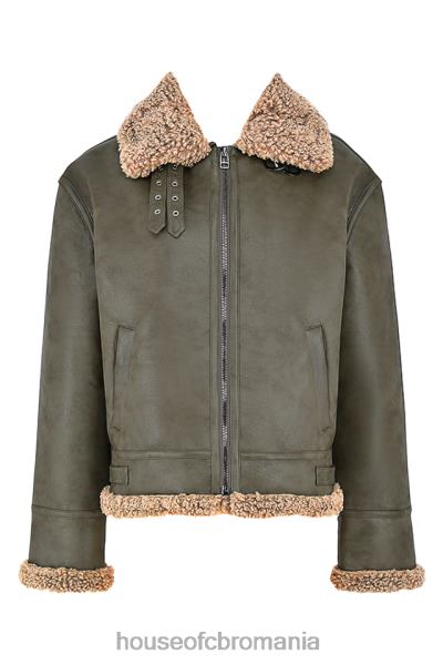 îmbrăcăminte House of CB jachetă de aviator din shearling vegan verde armată Madden X4F681038