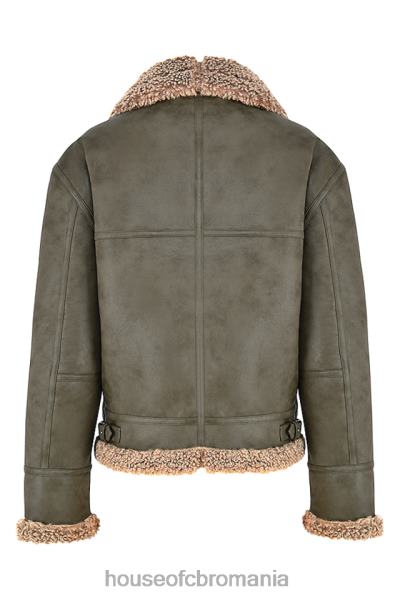 îmbrăcăminte House of CB jachetă de aviator din shearling vegan verde armată Madden X4F681038