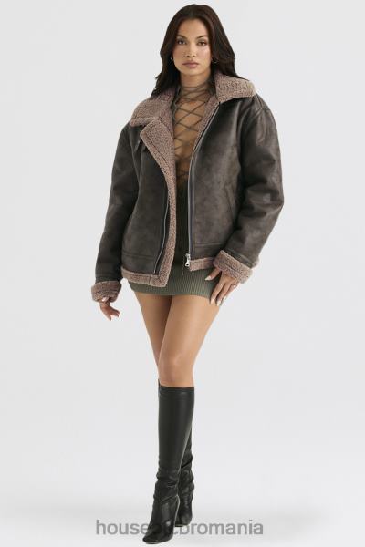îmbrăcăminte House of CB jachetă de aviator din shearling vegan verde armată Madden X4F681038