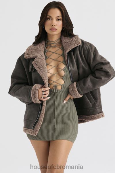 îmbrăcăminte House of CB jachetă de aviator din shearling vegan verde armată Madden X4F681038