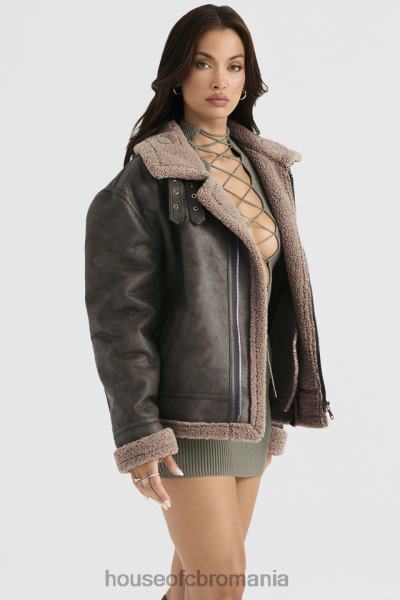 îmbrăcăminte House of CB jachetă de aviator din shearling vegan verde armată Madden X4F681038