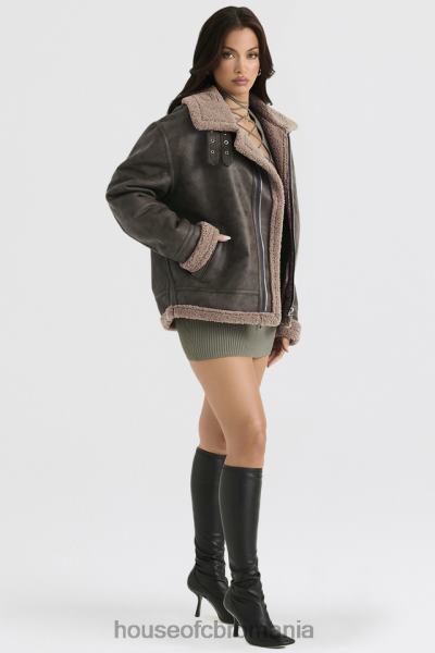 îmbrăcăminte House of CB jachetă de aviator din shearling vegan verde armată Madden X4F681038