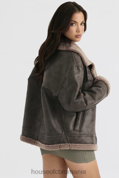 îmbrăcăminte House of CB jachetă de aviator din shearling vegan verde armată Madden X4F681038