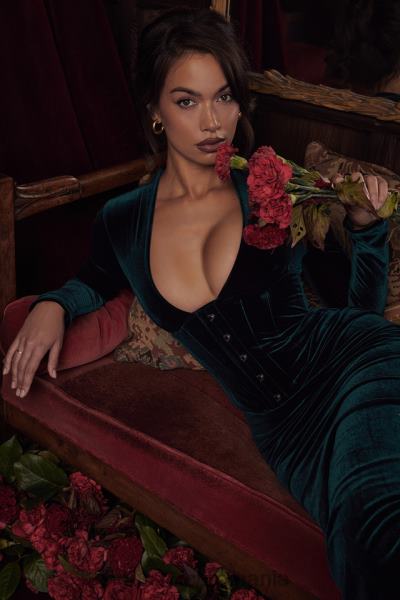 îmbrăcăminte House of CB rochie corset din catifea arabella forest X4F68339
