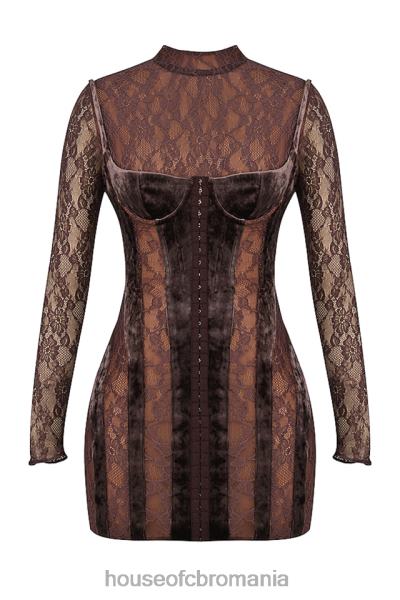 îmbrăcăminte House of CB rochie corset din catifea maro si dantela marica X4F68138