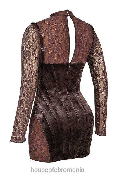 îmbrăcăminte House of CB rochie corset din catifea maro si dantela marica X4F68138