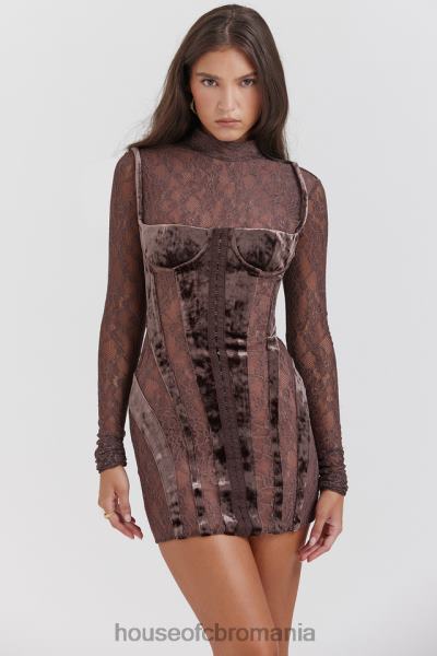 îmbrăcăminte House of CB rochie corset din catifea maro si dantela marica X4F68138