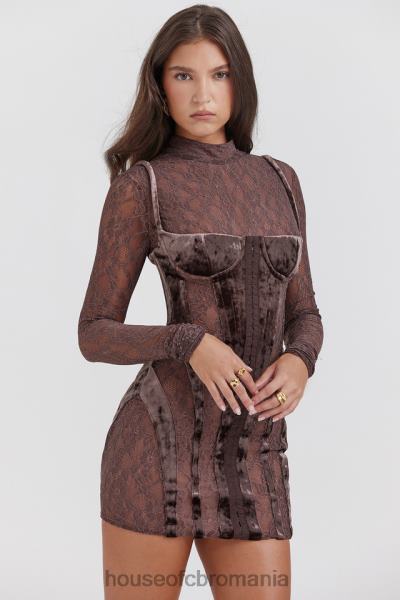 îmbrăcăminte House of CB rochie corset din catifea maro si dantela marica X4F68138
