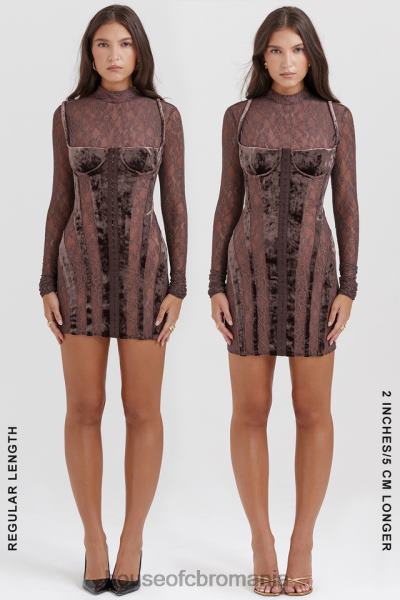 îmbrăcăminte House of CB rochie corset din catifea maro si dantela marica X4F68138