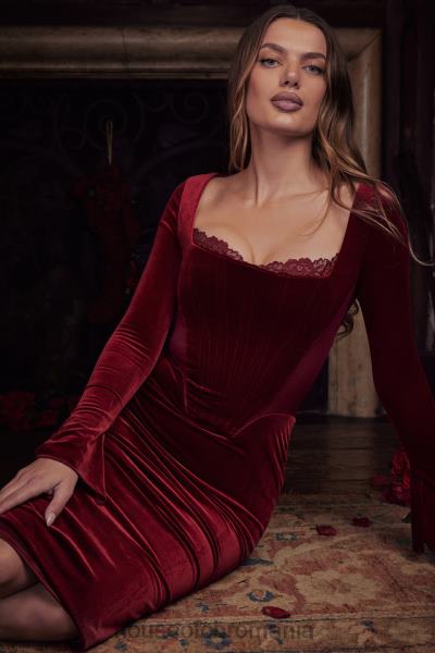 îmbrăcăminte House of CB rochie corset din catifea vin solaine X4F68338