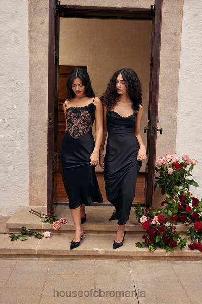 îmbrăcăminte House of CB rochie corset din satin negru si dantela nikita X4F68301