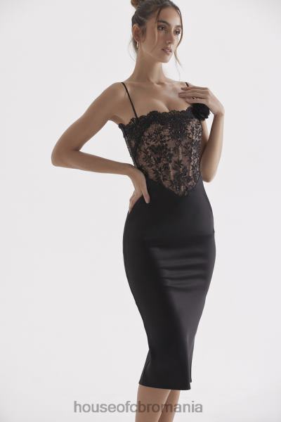îmbrăcăminte House of CB rochie corset din satin negru si dantela nikita X4F68301