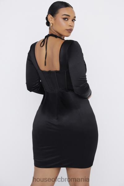 îmbrăcăminte House of CB rochie corset disc satin neagra grazia X4F68531
