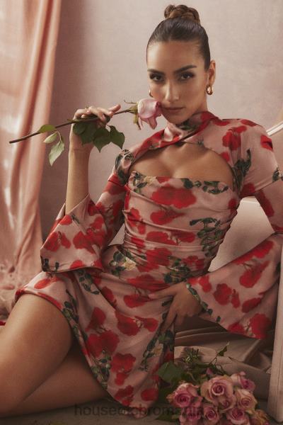 îmbrăcăminte House of CB rochie corset drapată cu imprimeu trandafir toira X4F68503