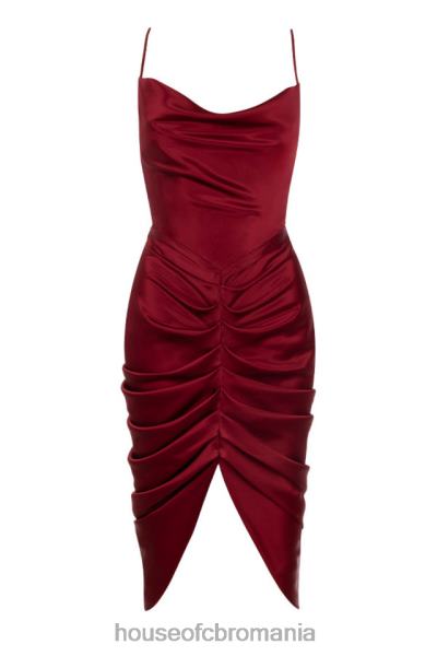 îmbrăcăminte House of CB rochie corset drapată din satin vin nera X4F68600