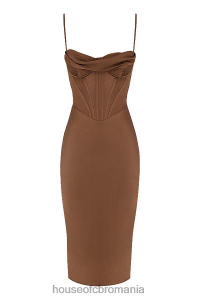 îmbrăcăminte House of CB rochie slip cu corset din satin ciocolata myrna X4F68568