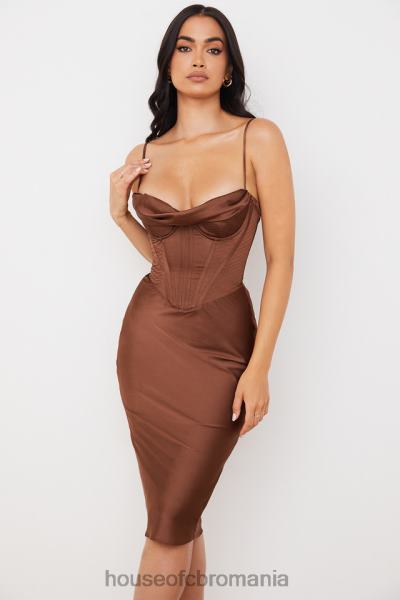 îmbrăcăminte House of CB rochie slip cu corset din satin ciocolata myrna X4F68568