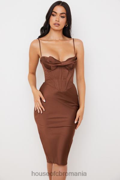 îmbrăcăminte House of CB rochie slip cu corset din satin ciocolata myrna X4F68568