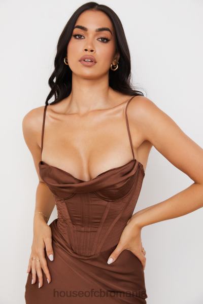 îmbrăcăminte House of CB rochie slip cu corset din satin ciocolata myrna X4F68568