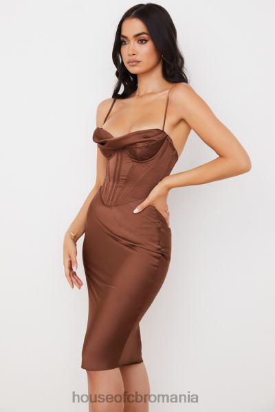 îmbrăcăminte House of CB rochie slip cu corset din satin ciocolata myrna X4F68568