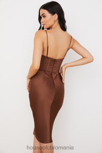 îmbrăcăminte House of CB rochie slip cu corset din satin ciocolata myrna X4F68568