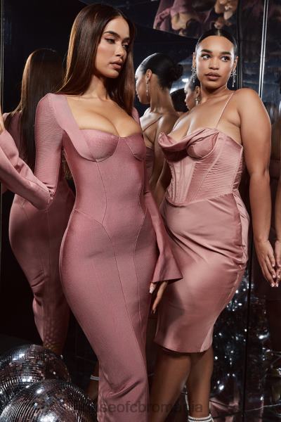 îmbrăcăminte House of CB rochie slip cu corset din satin myrna rose X4F68525