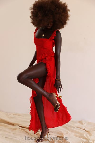 îmbrăcăminte House of CB rochie maxi ariela cherry volane X4F68239