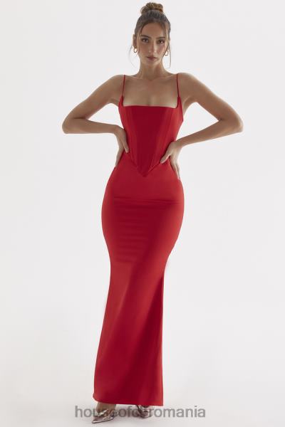 îmbrăcăminte House of CB rochie maxi corset din satin trandafir rosu olivette X4F68291