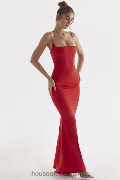 îmbrăcăminte House of CB rochie maxi corset din satin trandafir rosu olivette X4F68291
