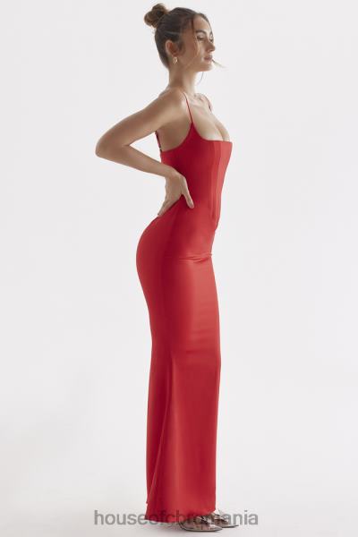 îmbrăcăminte House of CB rochie maxi corset din satin trandafir rosu olivette X4F68291