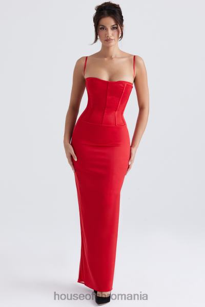 îmbrăcăminte House of CB rochie maxi corset satin rosu shani X4F68357